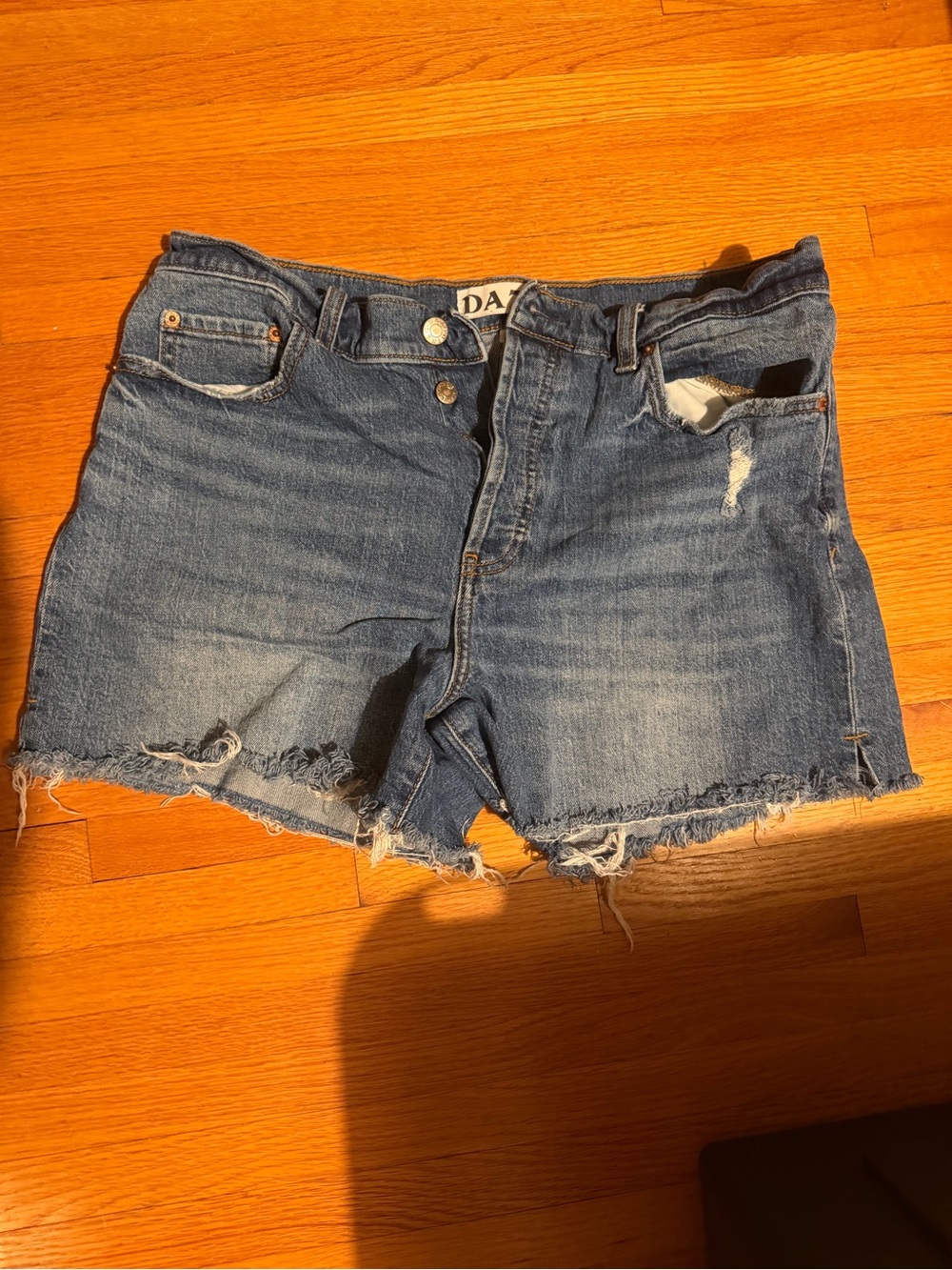 Frayed Hem Distressed Denim Jean Shorts - Blue
